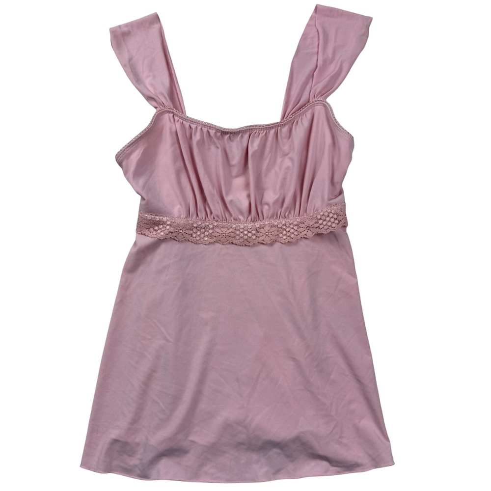 VTG YWK Iz Byer California Pink Lace Trim Babydoll Sleeveless Top Sz M USA Made